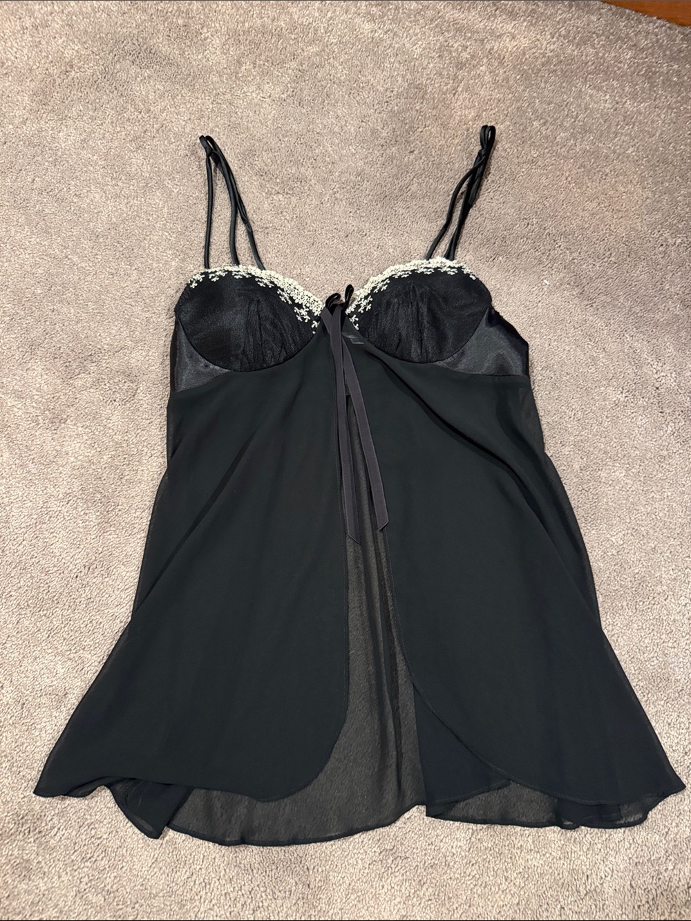 Seductive Wear by Cinema Etoile Black Babydoll Lingerie Chemise Lace Trim SIZE M